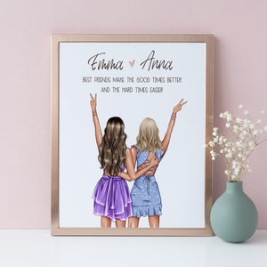 Personalized Best Friend Portrait, Custom Friends prints, Best friends illustration gift picture, Personalised Gift For Friend, DIGITAL