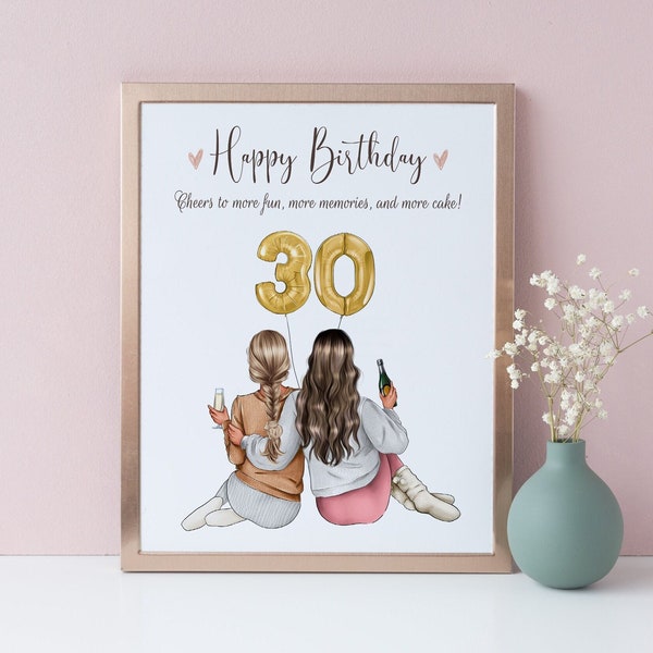 Joyeux anniversaire personnalisé des meilleurs amis, cadeau d’anniversaire pour sa sœur Bestie Cousin 18e 21e 25e 30e, cadeau personnalisé pour BFF, NUMÉRIQUE