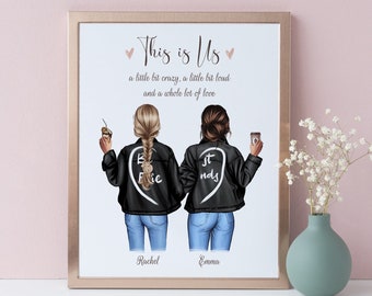 Impressions personnalisées d’amis, filles de veste Best Friends, art mural personnalisé, image cadeau de sœurs, cadeau personnalisé pour les amis, NUMÉRIQUE