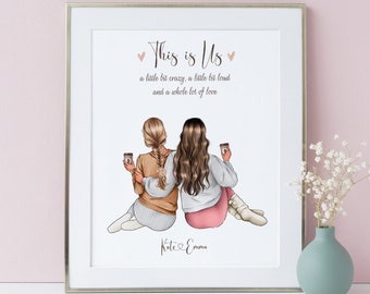 Custom Friend prints, Friends portrait illustration, Personalised Wall art, Best friends gift picture, Personalised Gift For Friend, DIGITAL