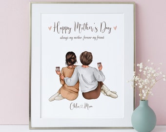 Mother's Day Custom Portrait, Happy Mother's day personalised print, Personalized gifts for mom from daughter, Best Mum Gift - DIGITAL