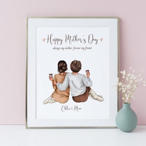 Mother's Day Custom Portrait, Happy Mother's day personalised print, Personalized gifts for mom from daughter, Best Mum Gift - DIGITAL