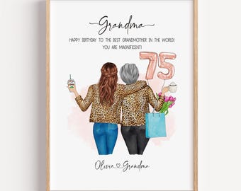 Gepersonaliseerde oma verjaardagsafdruk | Aangepast grootmoedercadeau, 60e 70e 75e 80e aandenken