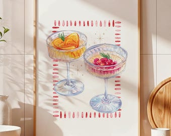 Cocktailglazen aquarelprint | Wandkunst barwagen, Proost keukendecoratie