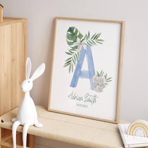Impresión de nombre floral personalizada, Impresión de nombre de guardería personalizada, Letrero de nombre de bebé personalizado, Decoración de guardería con nombre de bebé, Regalo de impresión de nacimiento personalizado