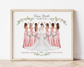 Gepersonaliseerde bruidsfeest afdrukbaar, teambruid cadeau voor bruidsmeisjes, aangepast huwelijksfeest portret, digitaal