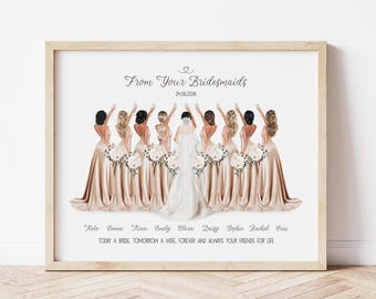 Gepersonaliseerde bruidsmeisjesprint | Aangepast portret bruidsfeest, huwelijkscadeau van bruidsmeisjes