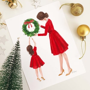 Christmas Mother Daughter illustration - Mother and Daughter Print - Fashion illustration - DIGITAL DOWNLOAD