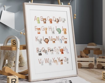 Alphabet des animaux à l'aquarelle à imprimer, affiche ABC pour chambre d'enfant, affiche éducative ABC des animaux, lettres d'animaux pour la décoration de la chambre d'enfant - NUMÉRIQUE