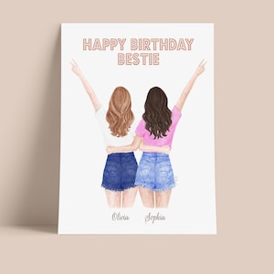Personalisierte Beste Freundin Illustration, Bestie Druckbare Kunst, Bestfriends Geschenkdruck, Schwester Illustration, Geburtstagsgeschenk - DIGITAL DOWNLOAD
