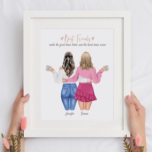 Best Friend Personalized print, Bestie printable art, Best friends gift print, Sisters illustration, BFF custom gift - DIGITAL