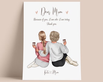 Impresión personalizada de madre e hija, regalo de cumpleaños para mamá, familia personalizada, regalos personalizados para mamá de hija, DIGITAL
