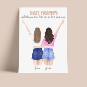 Personalized Best Friend illustration, Bestie printable art, Bestfriends gift print, Sisters illustration- DIGITAL DOWNLOAD