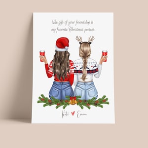 Gepersonaliseerde kerstcadeau vrienden, kerstprint beste vrienden, gepersonaliseerd cadeau voor bestie, aangepaste BFF kerstcadeau - DIGITAAL