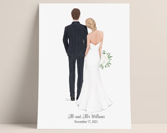 Impression personnalisée des mariés, illustration de couple personnalisée de carte de mariage, carte imprimable de mariage - carte personnalisée, téléchargement numérique