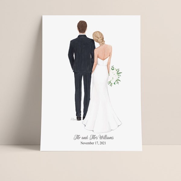 Bride and Groom personalized print, Wedding Card Custom Couple Illustration, Wedding Printable Card - Personalised Card, DIGITAL DOWNLOAD