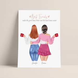 Beste Freundin Personalisierter Druck, Bestie Druckbare Kunst, Beste Freunde Geschenk Bild, Schwestern Illustration, BFF Custom Gift - DIGITAL DOWNLOAD