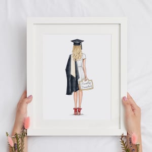 Graduation Print - Blondes Mädchen- Abschluss Mädchen - Fashion Illustration - DIGITAL DOWNLOAD