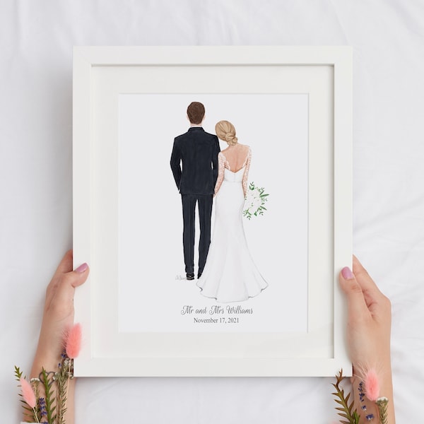 Bride & Groom Illustration, Wedding Card Custom Couple Illustration, Wedding Printable Card - Personalised Card, DIGITAL DOWNLOAD