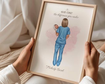 Gepersonaliseerde verloskundige cadeauprint | Douane verpleegkundige arts waardering, aandenken zorgwerker