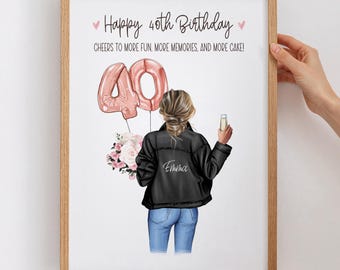 Gepersonaliseerde illustratie verjaardagscadeau, vriend, zus, neef, nicht, custom elke leeftijd verjaardag