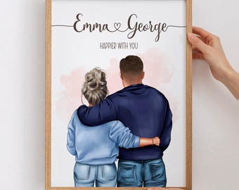 Gepersonaliseerde portretafdruk koppel | Aangepast jubileumcadeau, aandenken vriend vriendin