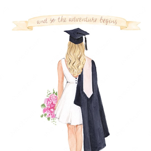 Graduation Gift Print, Blonde Girl, Graduation Day Art Gift - Graduation Card - Fashion Illustration - DIGITAL DOWNLOAD