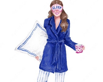 Sleep Fashion illustration - Beauty illustration - Relax print - Pajamas Fashion illustration - DIGITAL DOWNLOAD