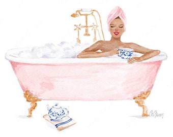 Pink Bathtub - Beauty illustration - Fashion illustration - DIGITAL DOWNLOAD