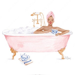 Pink Bathtub - Beauty illustration - Fashion illustration - DIGITAL DOWNLOAD