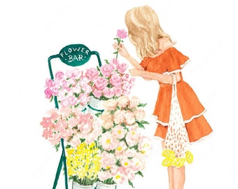 Flower Bar Fashion Illustration – Summer Wall Art (Digital Download)