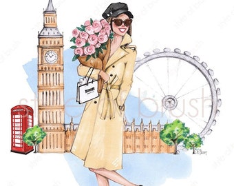 London Lover Print - London Fashion illustration - London Poster - DIGITAL DOWNLOAD