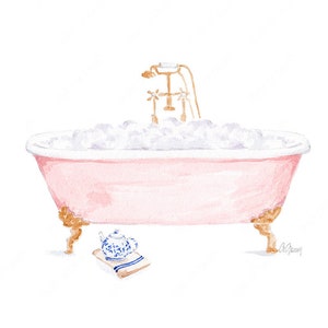 Pink Bathtub - Spa illustration - Beauty illustration - Fashion illustration - DIGITAL DOWNLOAD