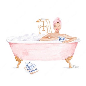 Pink Bath tub - Spa illustration - Beauty illustration - Fashion illustration - DIGITAL DOWNLOAD