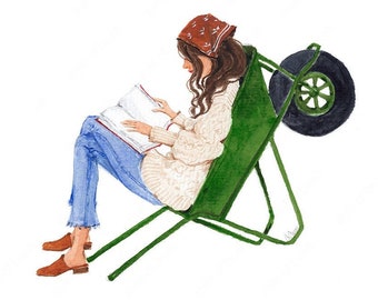 Reading Girl illustration, Book Lover Girl illustration - Illustration de mode - TÉLÉCHARGEMENT NUMÉRIQUE