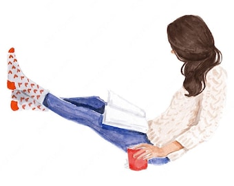 Book Lover Girl Art Print, Fashion Illustration (Digital Download)