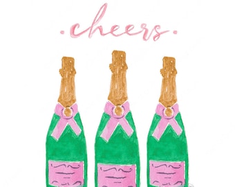 Champagne Illustration - Pink Champagne Art - Fashion illustration - Champagne Wall Art - Digital Download