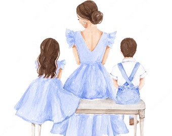お母さんと一緒(水彩画 ) 母と子の水彩画プリント、母の日ギフト、家族の記念品（デジタル