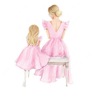 Mother Daughter illustration - Blonde Mommy and Me - Mother and Daughter Print - Fashion illustration - DIGITAL DOWNLOAD