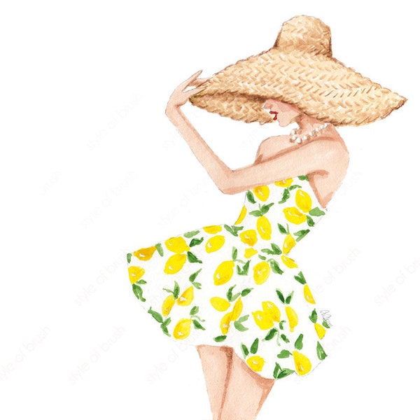 Straw Hat illustration - Summer Fashion Illustration - Beach Art - Tropical Wall Art - DIGITAL DOWNLOAD