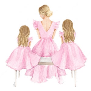 Mother and Two Daughters illustration - Blonde Mommy and Me - Mother and Daughters Print - Fashion illustration - DIGITAL DOWNLOAD