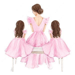 Mother and Two Daughters illustration - Mother's Day illustration - Mother and Daughters Print - Fashion illustration - DIGITAL DOWNLOAD