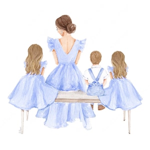 Mother Daughters Son illustration - Mommy and Me - Mother and Children Print - Fashion illustration - DIGITAL DOWNLOAD