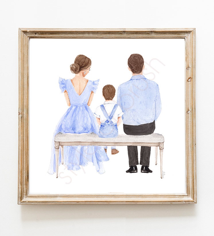 mother father son gold dress Dad Mom illustration - Father's Day Gift - Family Art Print extended:315686