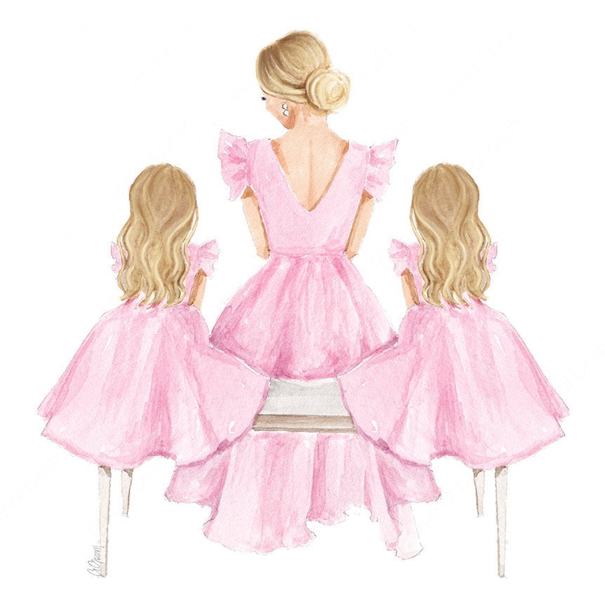 mom and two daughters drawing casualweddingoutfitideasforwomenguest