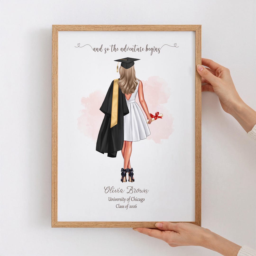 Grad Print Personalized Graduation Portrait, Custom Diploma Illustration, Class of ...