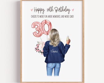 Gepersonaliseerd verjaardagsportret, custom elke leeftijd Verjaardagscadeau voor haar