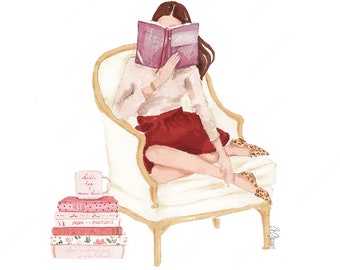 Reading illustration - Woman Read illustration - Girl Reading Art- Books Fashion Art - DIGITAL DOWNLOAD