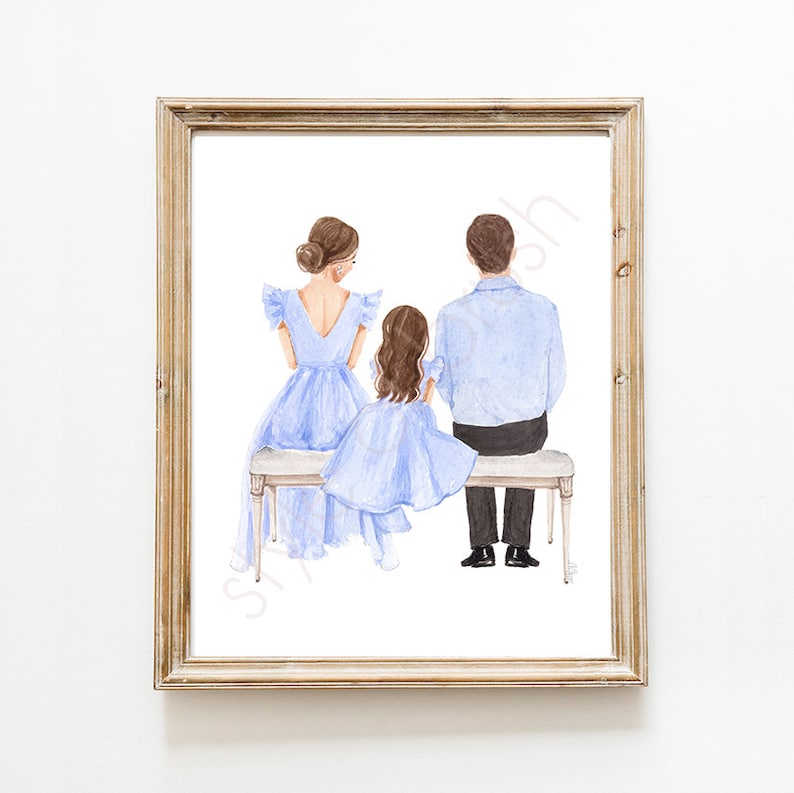 Father Mother Daughter Illustration Father's Day - Etsy