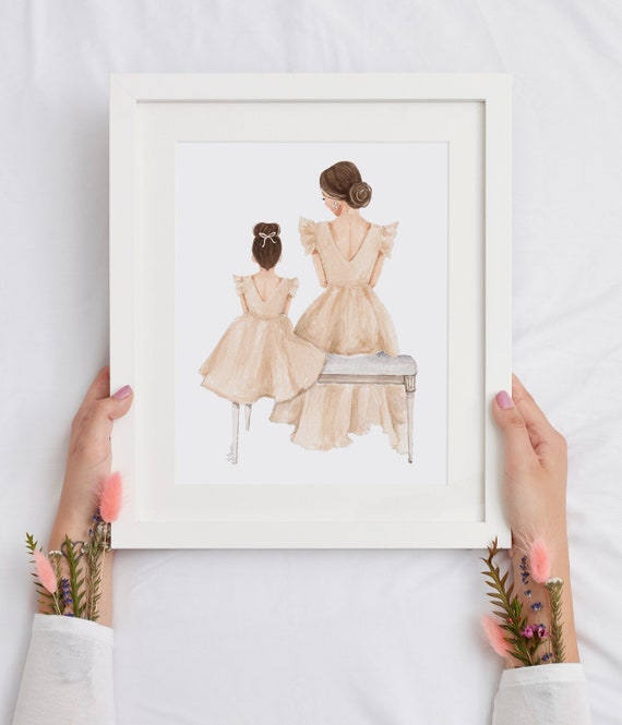 Mother Daughter illustration, Personalized Mother's Day art print, Mommy and me Gift - DIGITAL DOWNLOAD